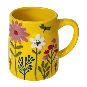 LANG Floral Embossed Ceramic Coffee Mug 16in Hand Painted Cottagecore Multicolor